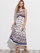 Shein V Neckline Ornate Print Beaded Detail Dress