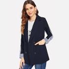 Shein Contrast Striped Double Breasted Blazer