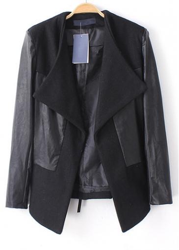 Rosewe Trendy Turndown Collar Pu Patchwork Long Sleeve Suit
