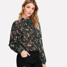 Shein Pleated Front Keyhole Back Calico Top