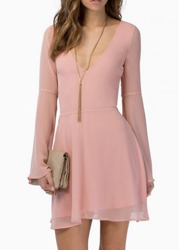 Rosewe Laconic Hollow Design V Neck Long Sleeve Dress