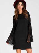 Shein Bell Sleeve Lace Contrast Dress