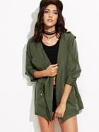 Shein Roll-up Sleeve Drawstring Hooded Coat