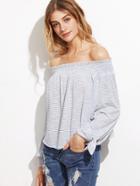 Shein White Striped Smocked Off The Shoulder Tie Sleeve Top