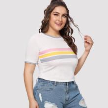 Shein Plus Striped Panel Tee