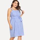 Shein Plus Striped Single Breasted Belted Dress