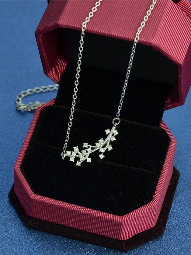 Shein Silver Rhinestone Branch Pendant Necklace