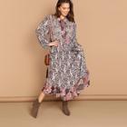 Shein Plus Mixed Print Tie Neck Dress