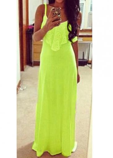 Rosewe Ruffle Decorated Lace Splicing Maxi Dress