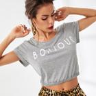 Shein Letter Print Crop Elastic Tee