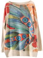 Shein Multicolor Batwing Sleeve Butterfly Print Knitwear