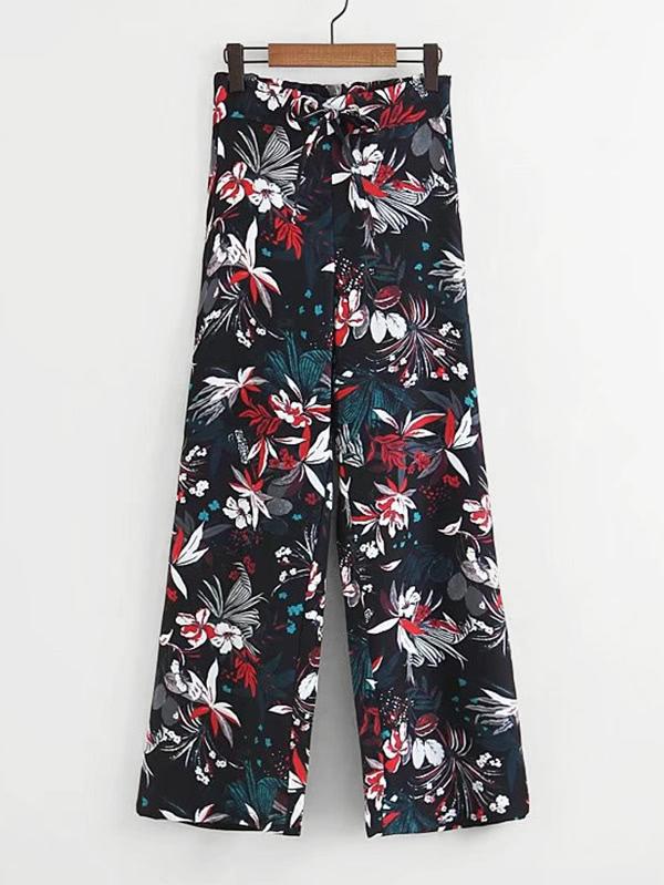 Shein Floral Print Self Tie Pants