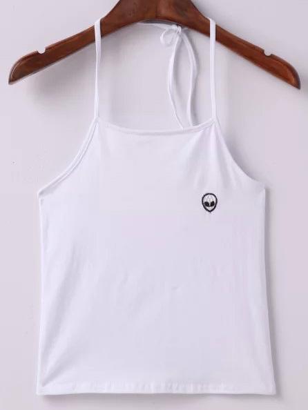 Shein White Embroidery Halter Tank Top