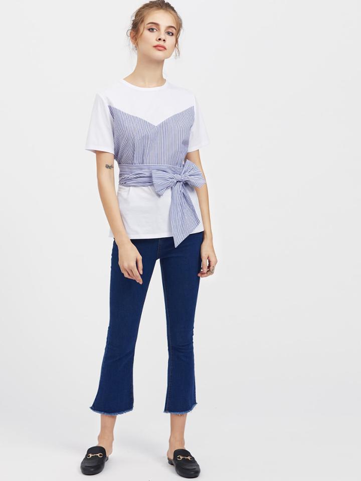 Shein Bow Belt Detail Mixed Media Bustier Tee