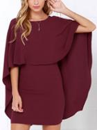 Shein Burgundy Batwing Sleeve Backless Ruffle Bodycon Dress