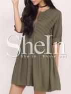 Shein Army Green Long Sleeve Dress