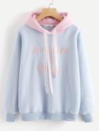 Shein Slogan Embroidery Contrast Hoodie