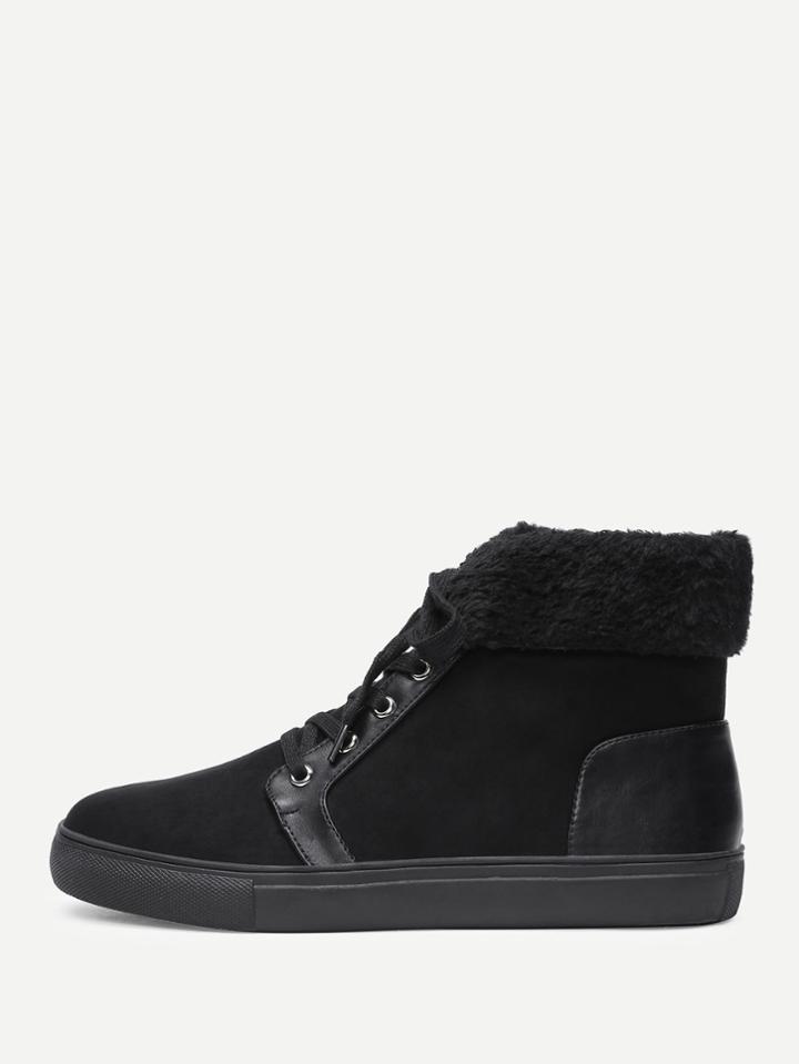 Shein Faux Fur High Top Lace Up Sneakers