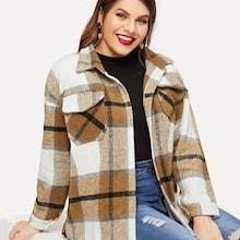 Shein Plus Plaid Single-breasted Tweed Jacket