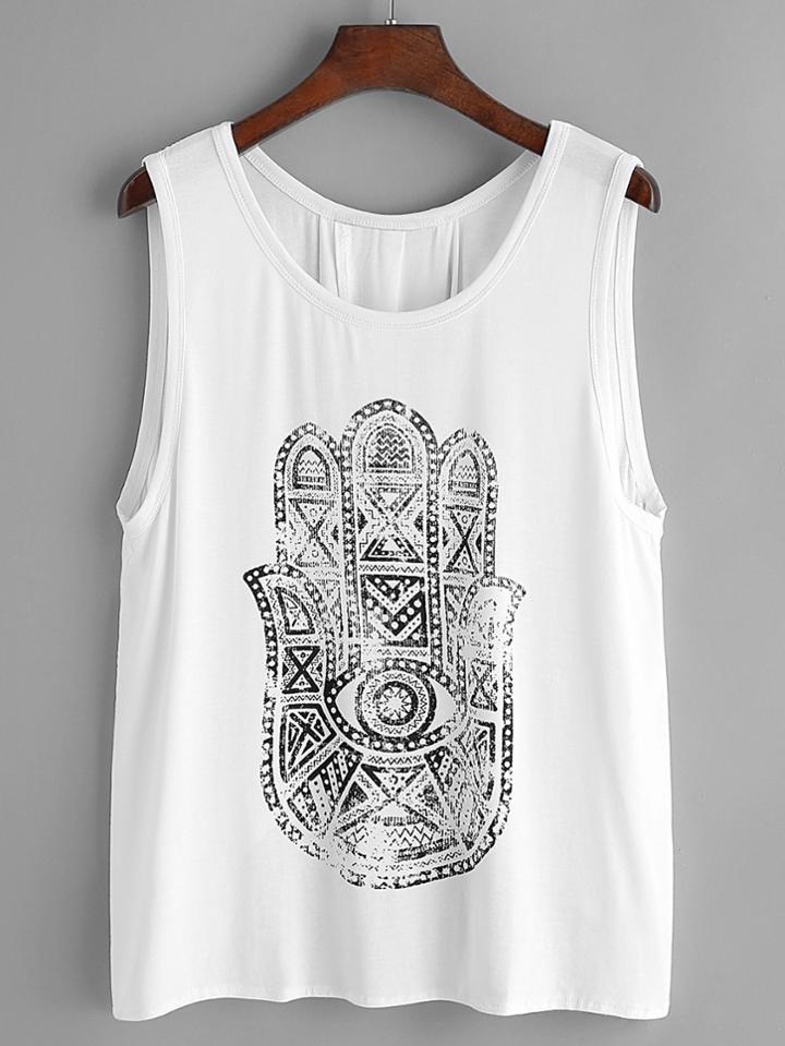 Shein White Printed Wrap Back Tank Top