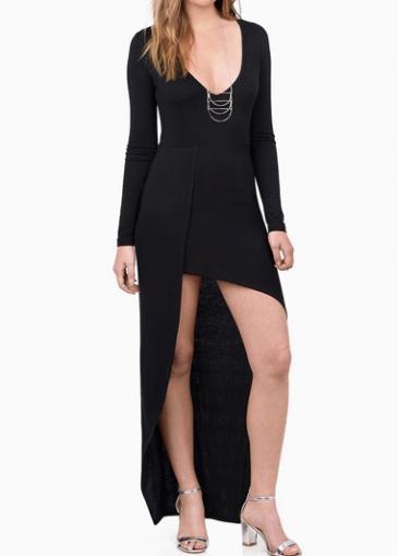 Rosewe Black Long Sleeve High Low Dress