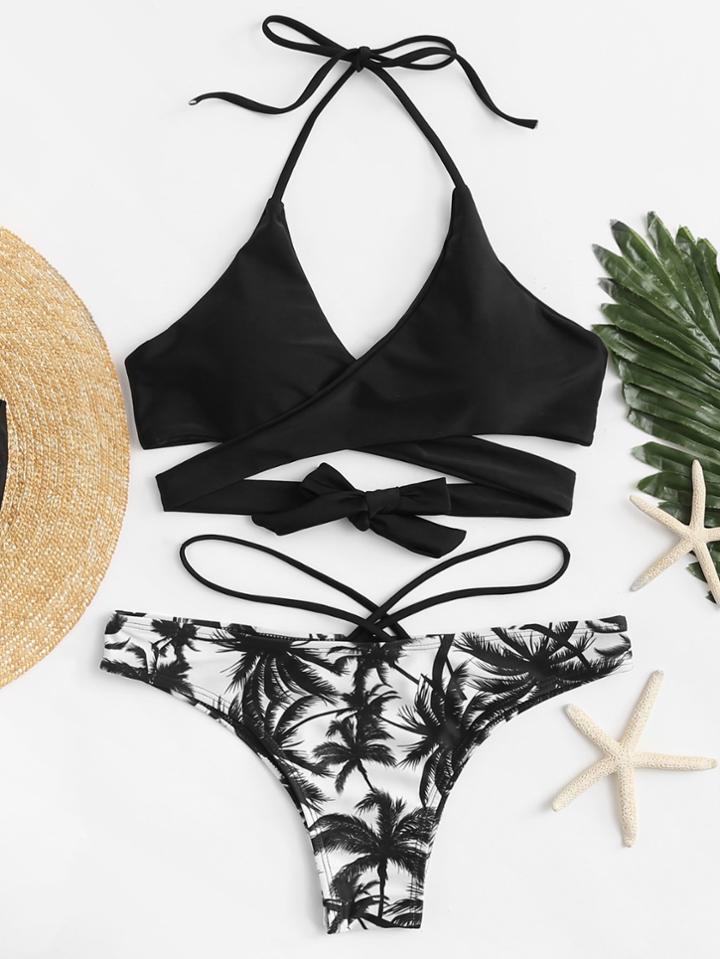 Shein Surplice Wrap Front Cut Out Side Bikini Set