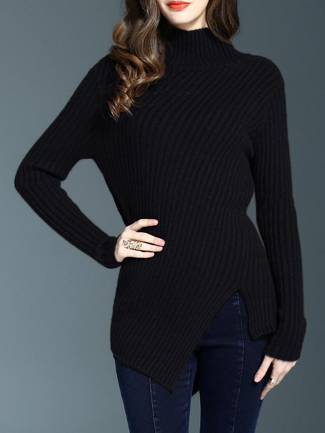 Shein Black High Neck Asymmetric Sweater