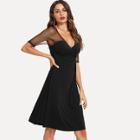 Shein Sheer Mesh Insert Twist Front Fit And Flare Dress