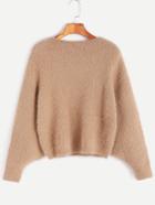 Shein Khaki Batwing Sleeve Fuzzy Sweater