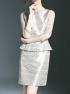 Shein Apricot Contrast Gauze Embroidered Ruffle Jacquard Dress