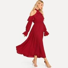 Shein Halter Cold Shoulder Ruffle Dress