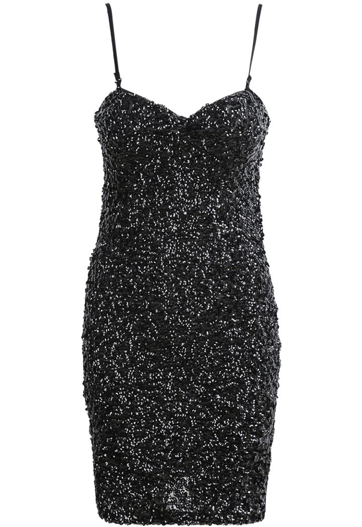 Shein Black Spaghetti Strap Sequined Bodycon Dress