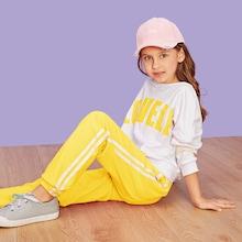 Shein Girls Drop Shoulder Letter Print Pullover & Pants Set