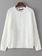 Shein White Round Neck Cable Knit Loose Sweater