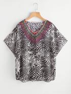 Shein Zebra Print Dolman Sleeve Chiffon Top