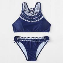 Shein Lace Up High Neck Bikini Set