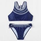 Shein Lace Up High Neck Bikini Set