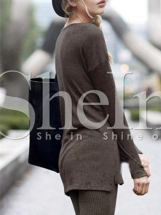 Shein Army Green Crew Neck Side Slit T-shirt