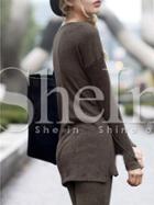Shein Army Green Crew Neck Side Slit T-shirt