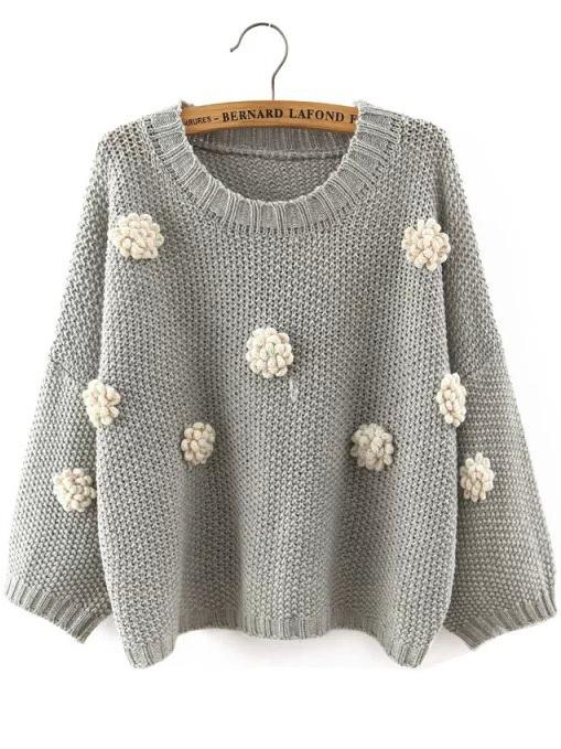 Shein Grey Round Neck Applique Crop Knitwear