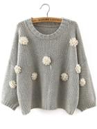 Shein Grey Round Neck Applique Crop Knitwear