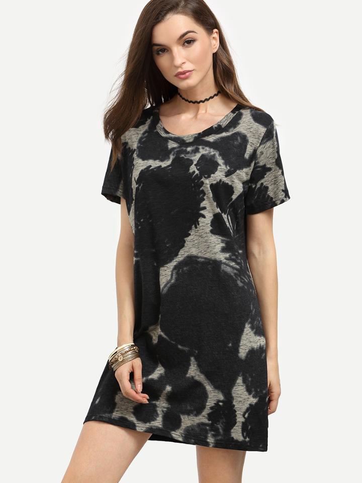 Shein Black Tie Dye T-shirt Dress