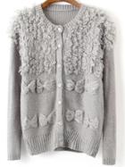 Shein Grey Bow Embellished Button Up Cardigan