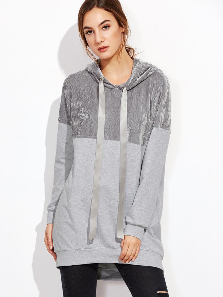 Shein Color Block Drawstring Hooded Long Sweatshirt