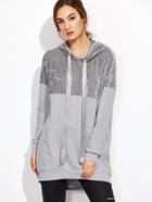 Shein Color Block Drawstring Hooded Long Sweatshirt