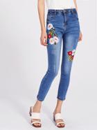 Shein Embroidered Bleach Wash Skinny Jeans
