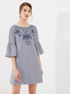 Shein Eyelet Embroidered Trumpet Sleeve Tie Back Dress