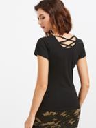 Shein Black Lattice Back T-shirt