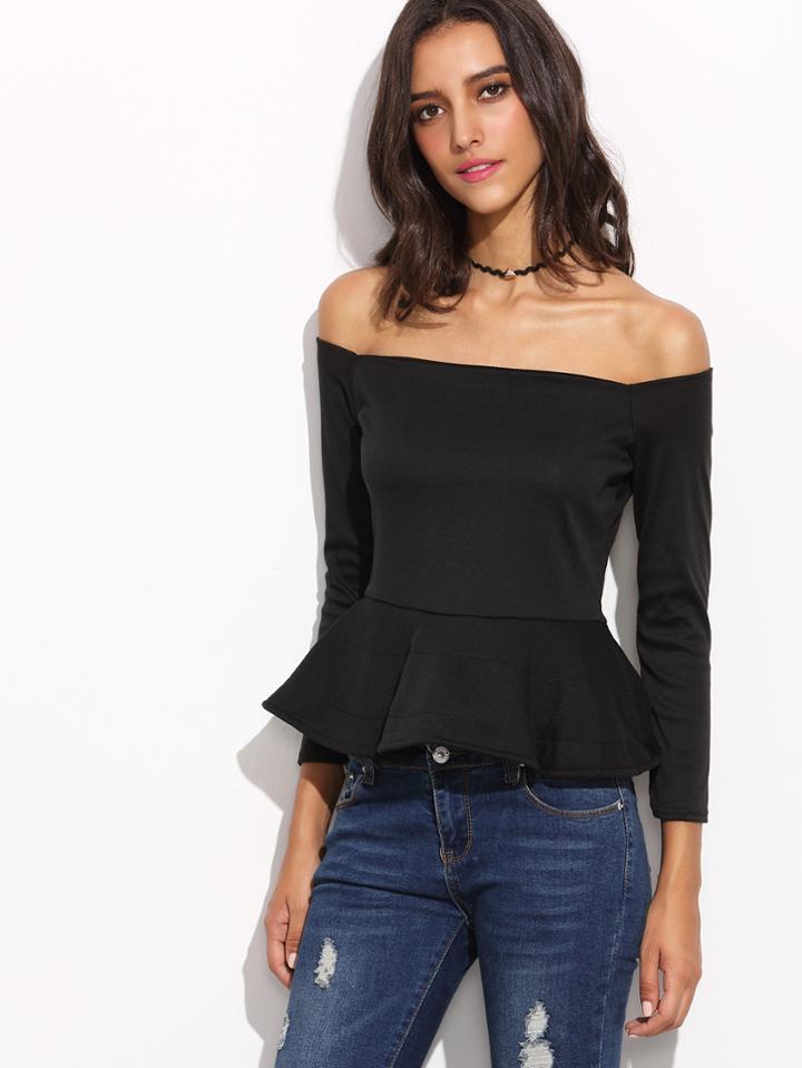 Shein Black Off The Shoulder Ruffle T-shirt