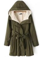 Rosewe Comfy Hooded Collar Long Sleeve Army Green Coat For Woman